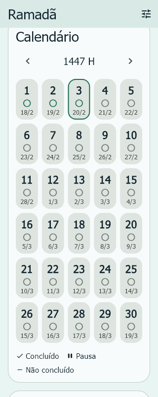 Ramadan calendar and daily records in the app