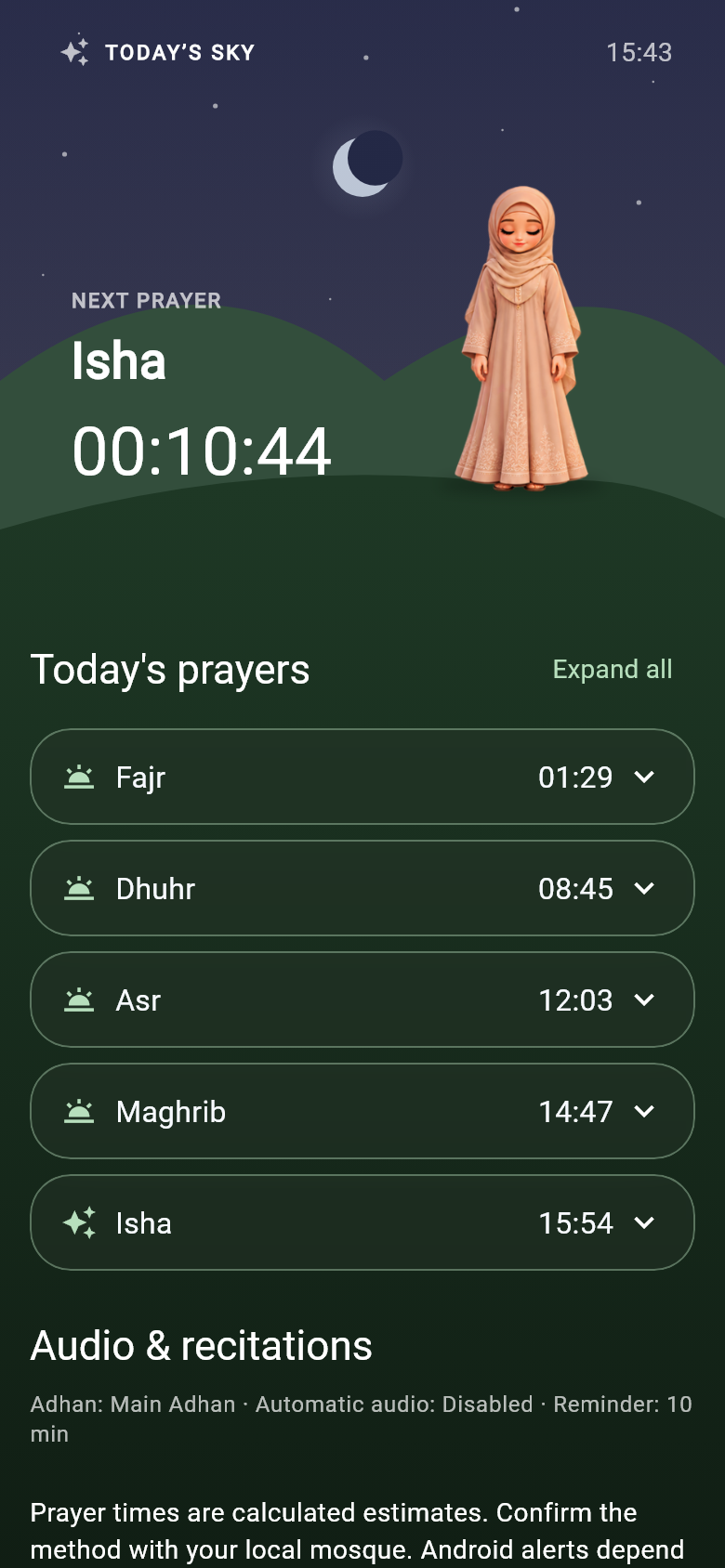 Prayer dashboard without location details